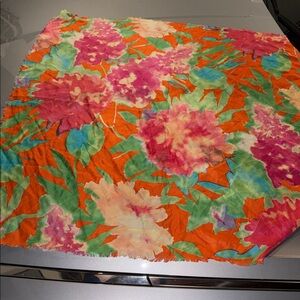 Ralph Lauren coral pink green 100% silk Tropical Floral Vintage Silk Scarf